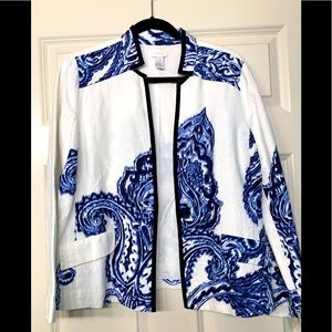 Chico’s Jacket Size 1 or size 8/10 100% Cotton Lined with blue and navy print